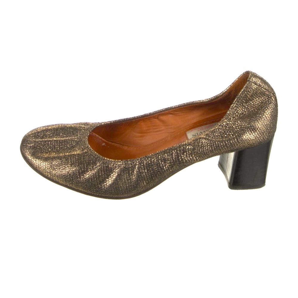 LANVIN Paris Gold Snake Print Pumps 38